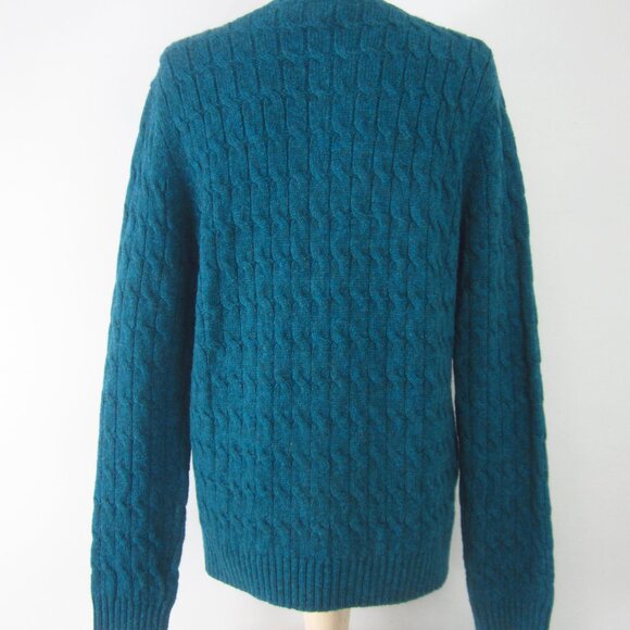 New Appleseeds Womens S Heather Teal Blue Purple Wool Long Sleeve Cable Cardigan - Picture 10 of 10